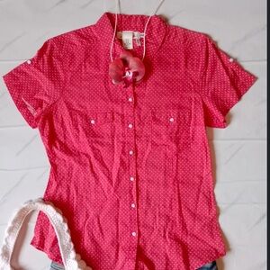 H&M Red polka dot button up blouse